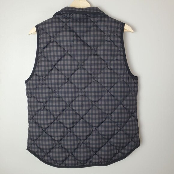 J. Crew Quilted Puffer Vest Women M Gray Brown Gingham Check Down‎ Fill Full zip - Picture 2 of 11